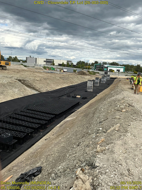 Geotextile underlay and Flo-Vault module placement along 97m trench