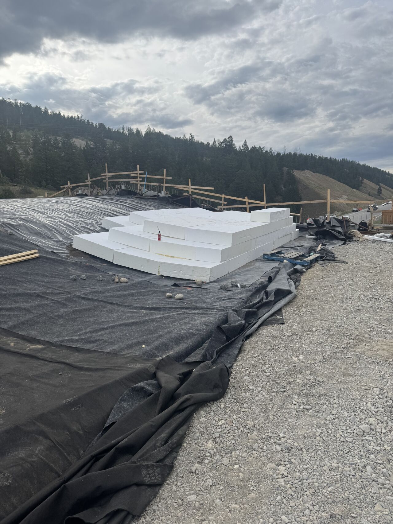 Initial geotextile installation at Radium overpass